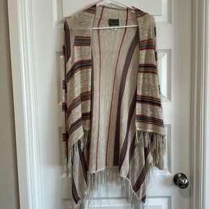 Sweet n Sinful Beige Colored Open Drape Cardigan‎ with Fringe - EUC